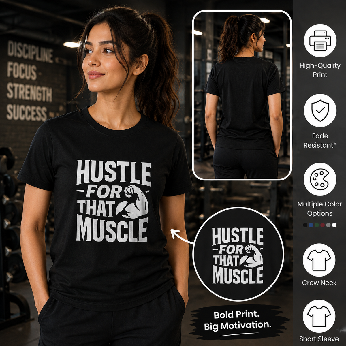 Hustle For That Muscle | Gym Motivation Graphic Tee